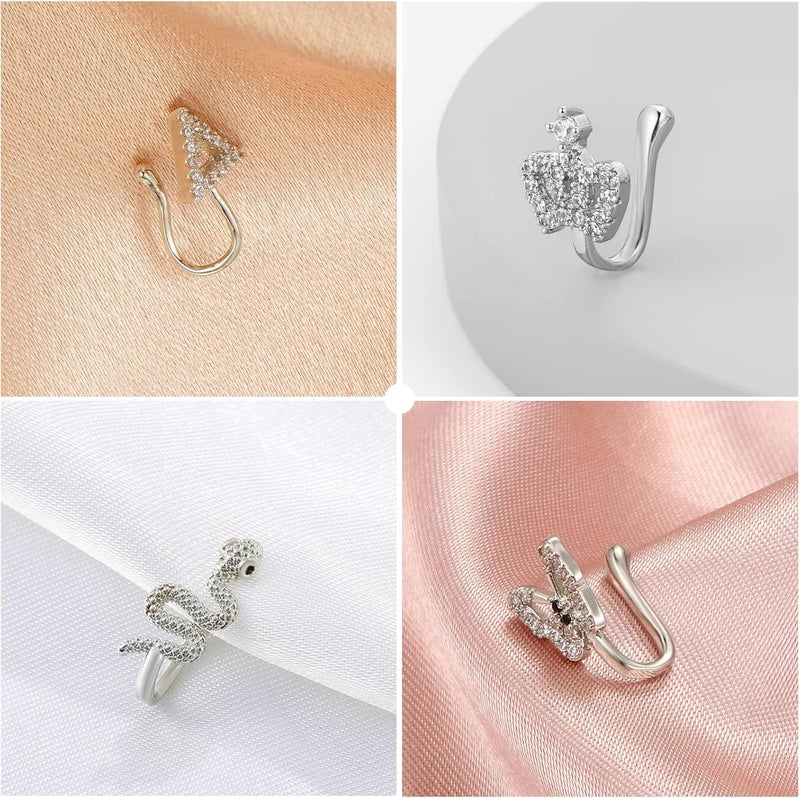 VitaCool Store Fake Nose Ring Hoop Fake Nose Stud Magnetic Septum Nose Ring Stud Stainless Steel CZ Fake Nose Piercing Stud Faux Nose Ear Lip Cuffs Non Pierced Jewelry for Women Men - Image 3